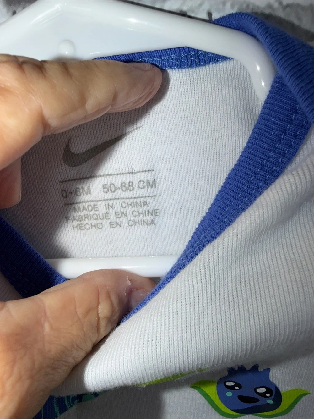 Baby Nike White One-Piece Bodysuit with Blue Trim & Neon Green Logo‎